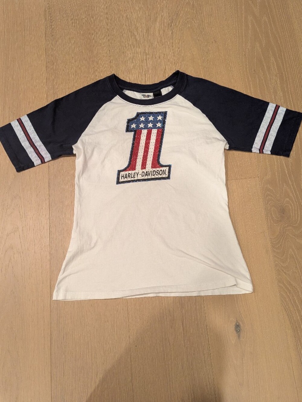 Harley-Davidson White and Navy Raglan Tee